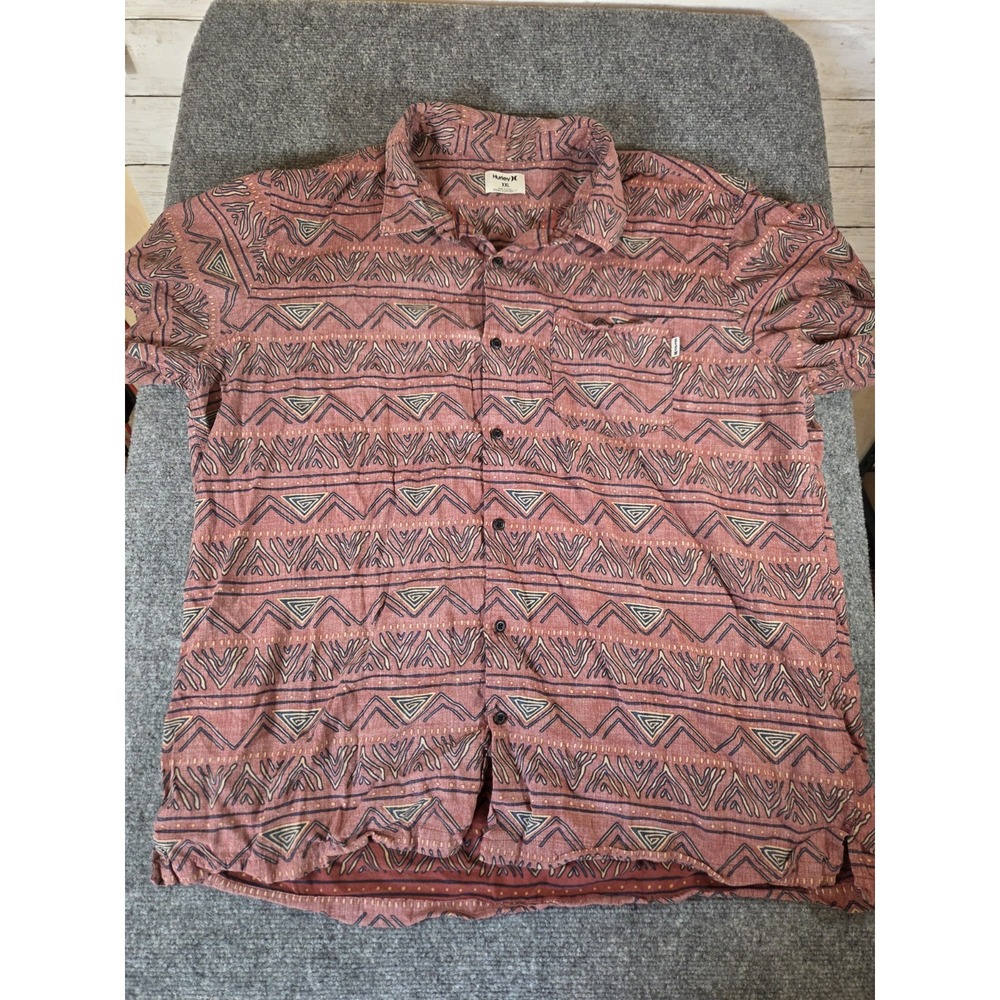 Hurley Rincon Mens XXL Short Sleeve Button Up Shirt Tribal Geometric Red Rust